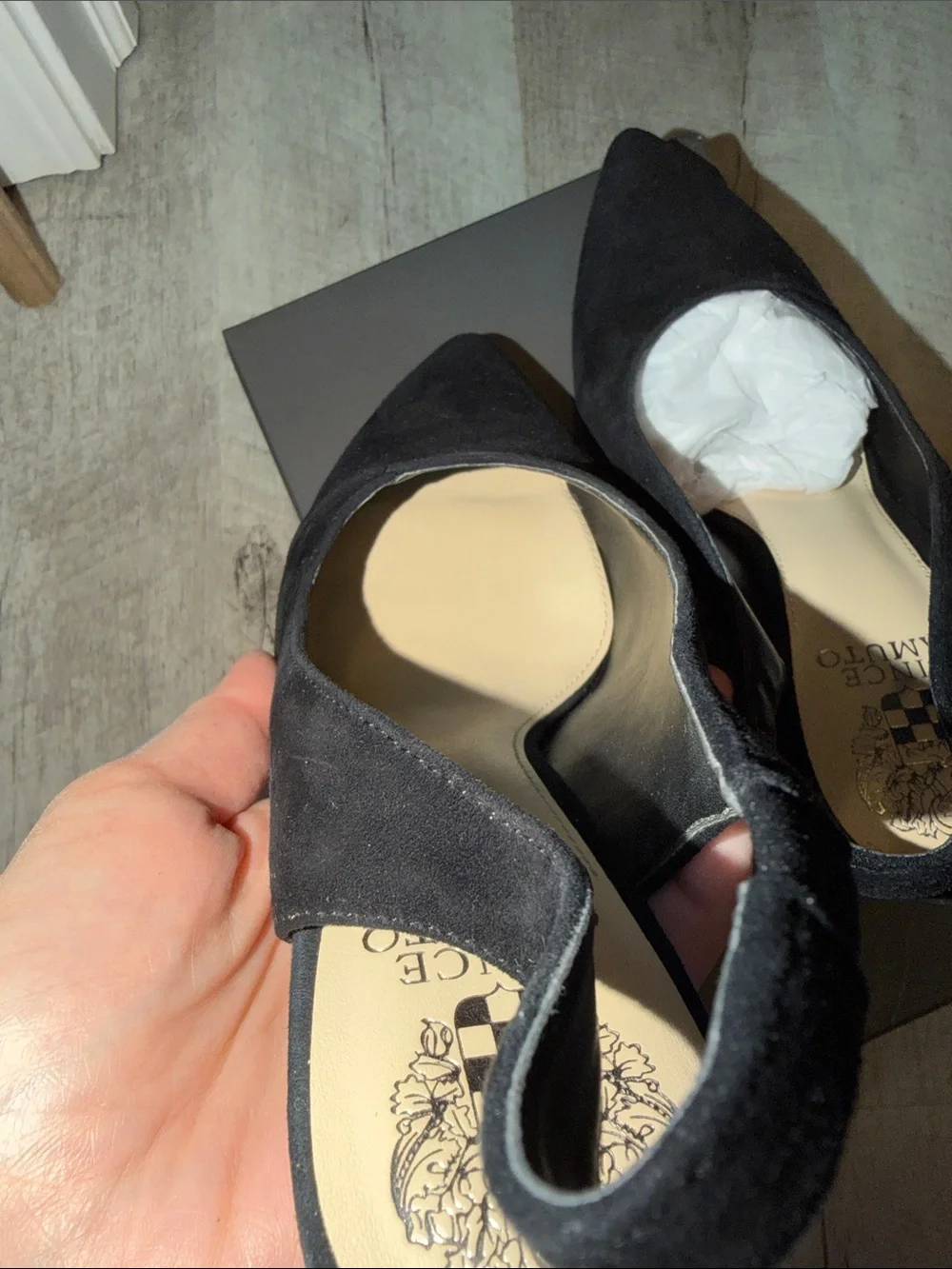 Vince Camuto Black Suede Alleema Slingback Pointed-Toe Pumps